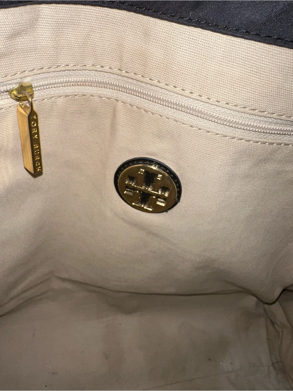 Tory Burch Ella Black Nylon Patent Trim Tote